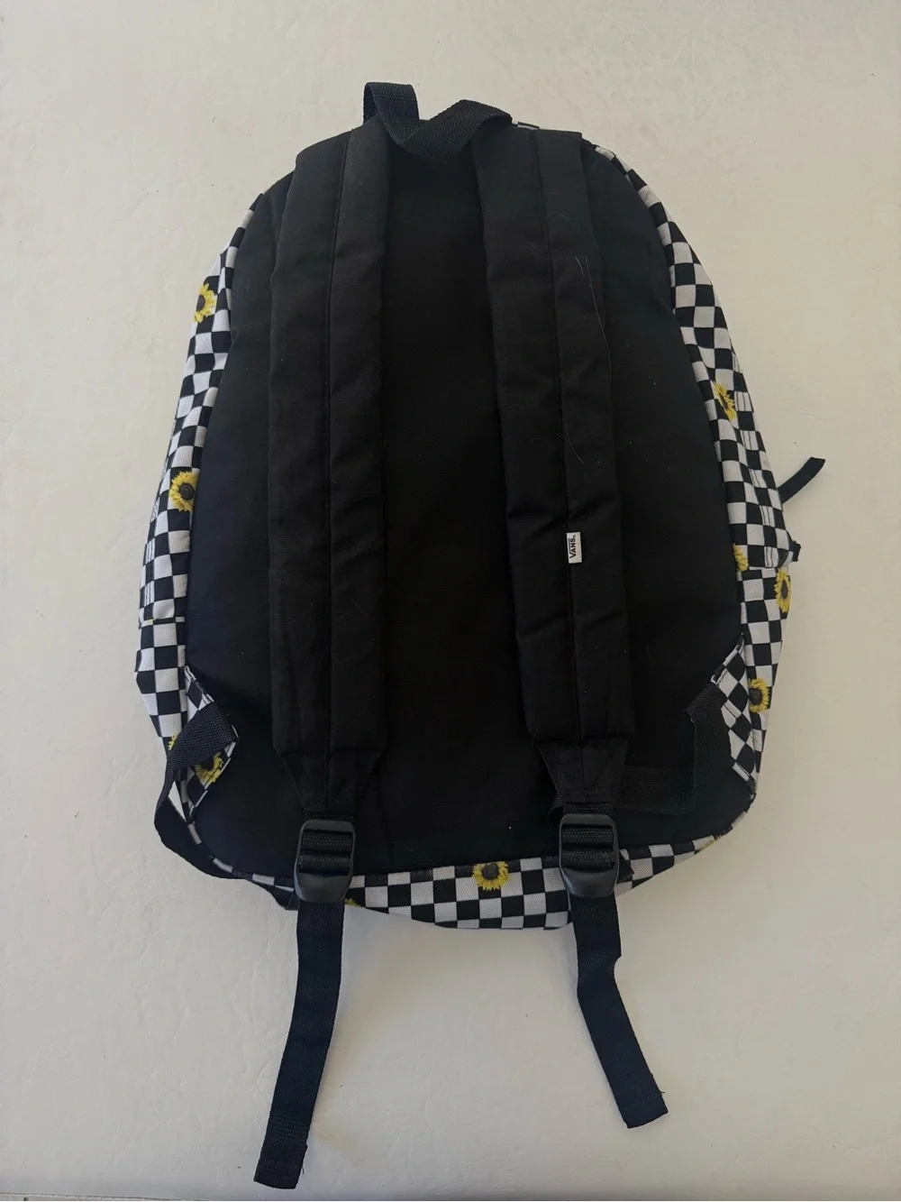 Vans  Checkerboard Sunflower Backpack - Black & White with Yellow 🌻